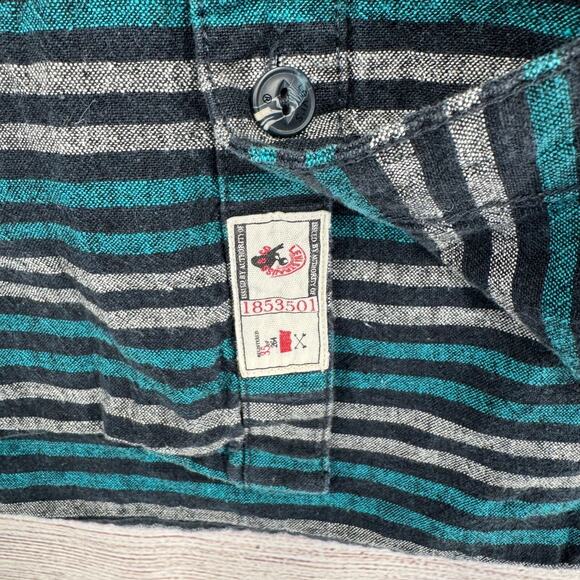 Levi's Linen Blend‎ Striped Button Down Shirt Men's Size Large Green/Blue/Black - Picture 9 of 13